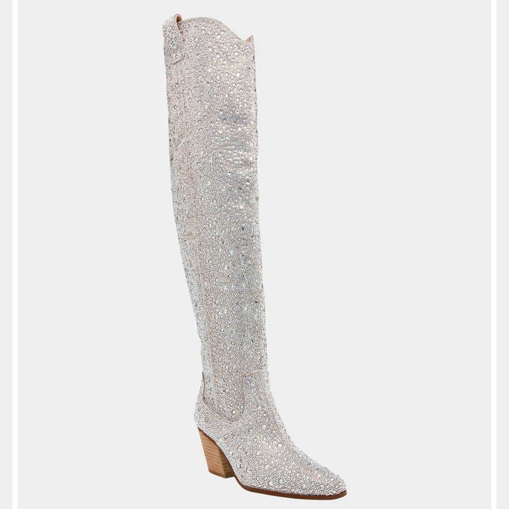 Betsey Johnson Glittering Silver Over-the-Knee Boots